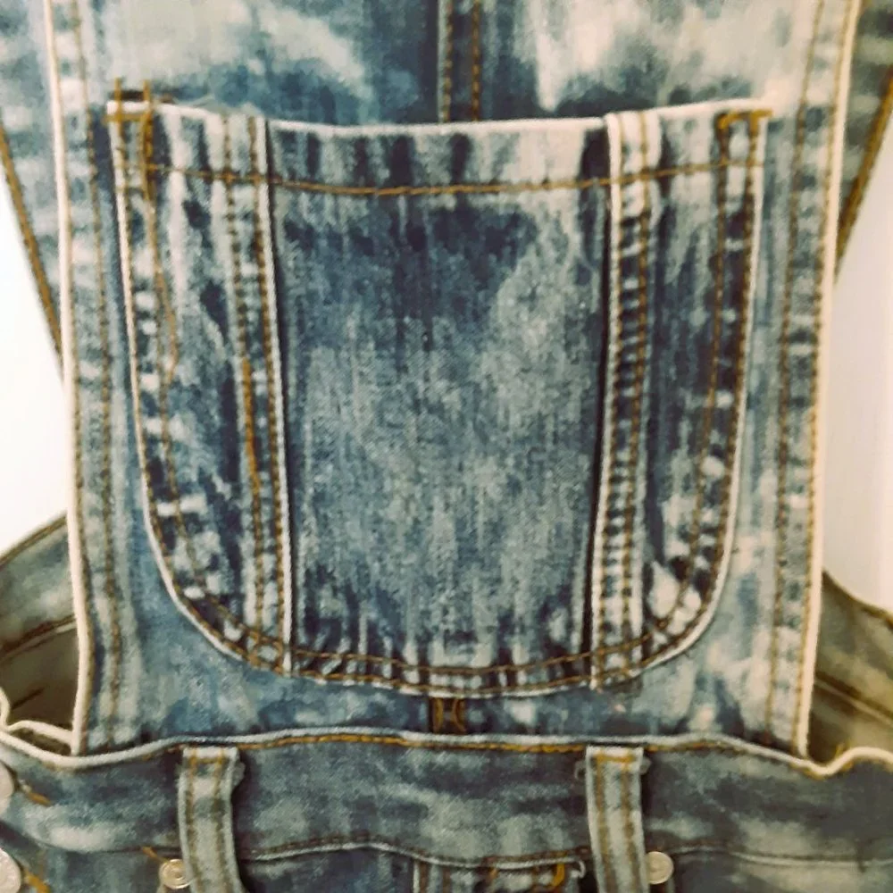 Girl's Acid Washed Denim Overalls Size 7 Distressed Jeans with Pockets